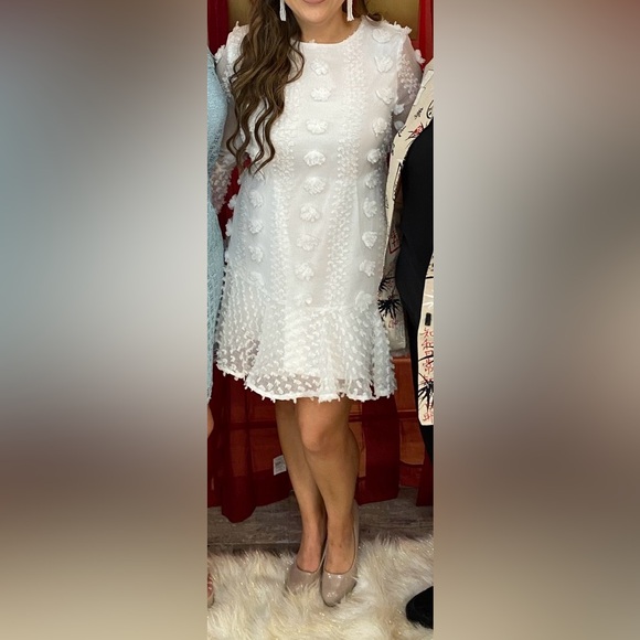 White Textured Ruffle Dress - Picture 1 of 9